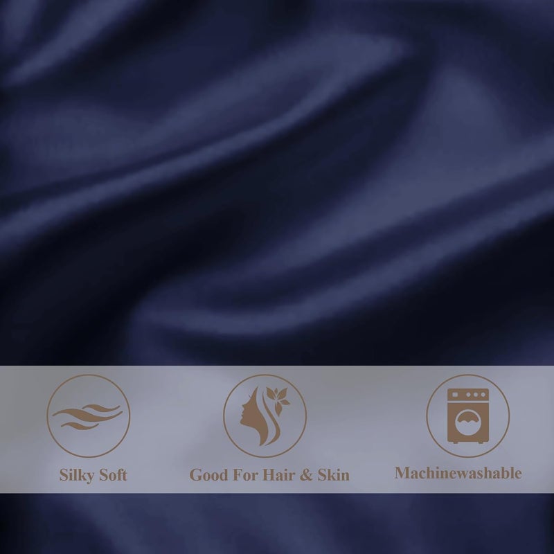 Vielit King Satin Pillowcase for Hair 2pc,Similar to Silk Pillow Cases,Easier Care Than Silk Pillowcase Gifts for Women Men,Navy,20x36 & Envelope Closure and 2 Satin Scrunchies - Image 5