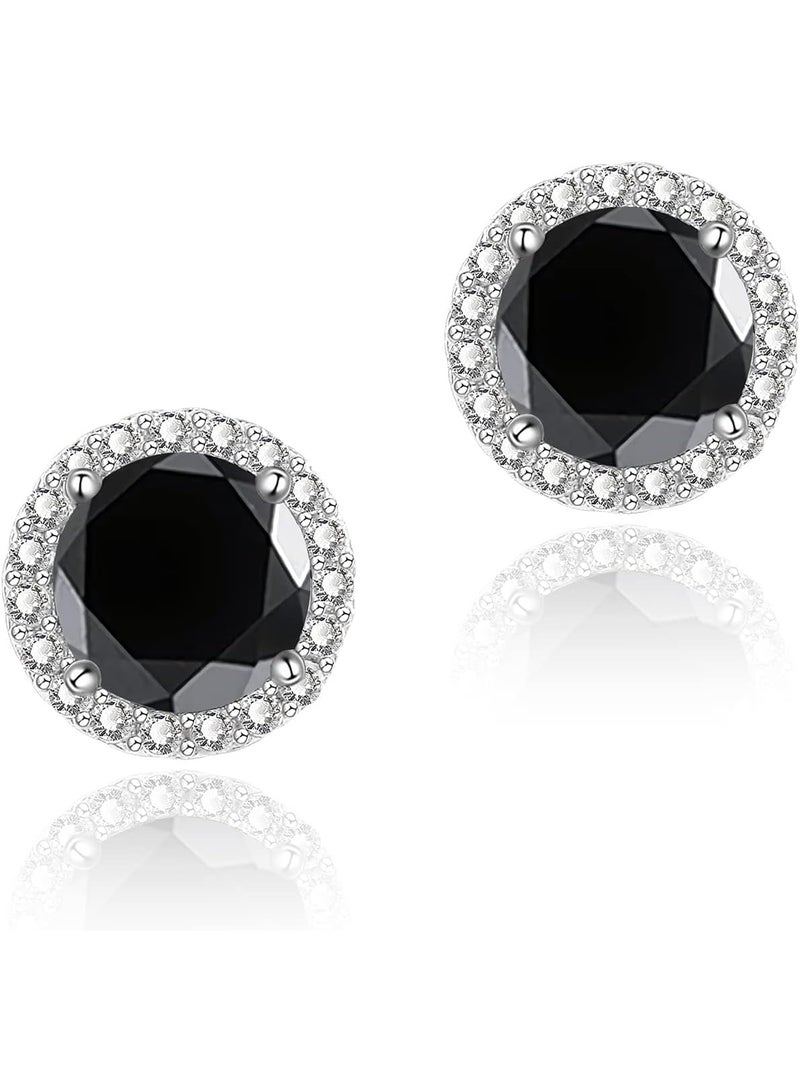 Cubic Zirconia Earrings Studs, CZ Stud Earrings 10MM Round Halo Stud Earrings Hypoallergenic for Women - Image 1