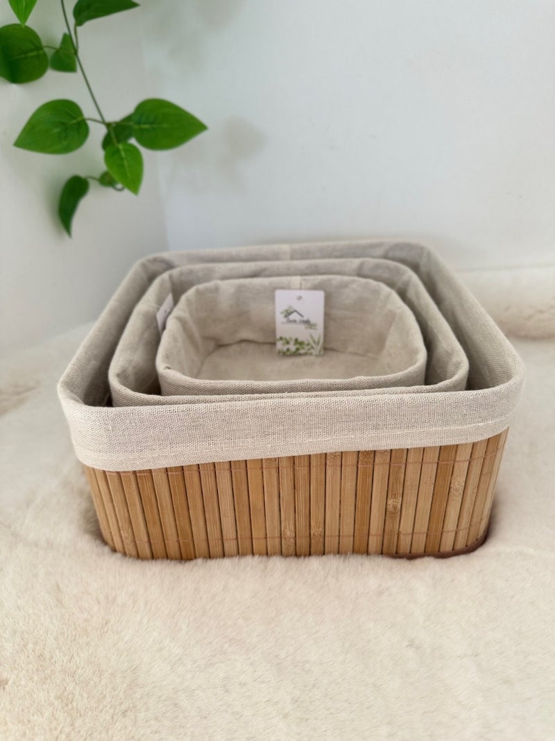 Home Naturel Home Natural Set of 3 Bamboo Square Organizer Organizer Basket - Image 3