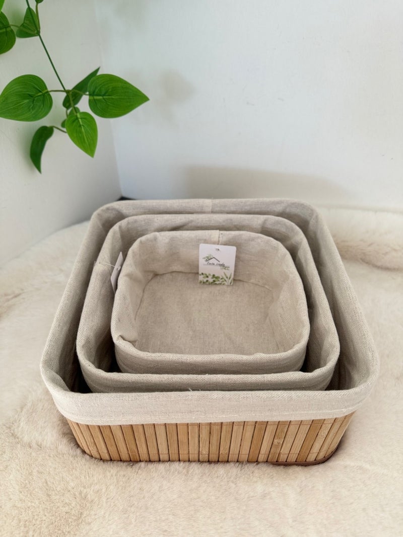Home Naturel Home Natural Set of 3 Bamboo Square Organizer Organizer Basket - Image 4