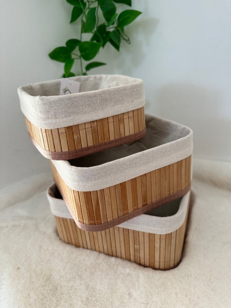 Home Naturel Home Natural Set of 3 Bamboo Square Organizer Organizer Basket - Image 2