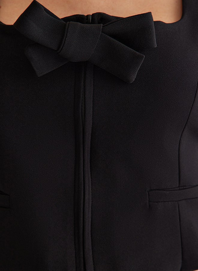 trendyol Black Regular Ribbon Detail Waistcoat  TWOSS25YE00036  - Image 4