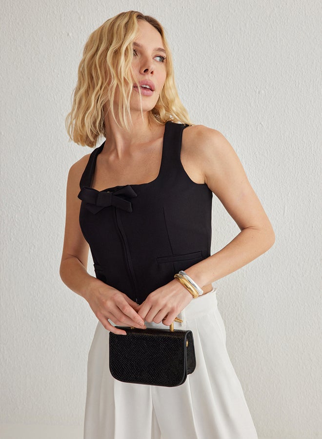 trendyol Black Regular Ribbon Detail Waistcoat  TWOSS25YE00036  - Image 2