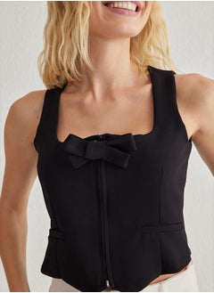 trendyol Black Regular Ribbon Detail Waistcoat  TWOSS25YE00036  - Image 3