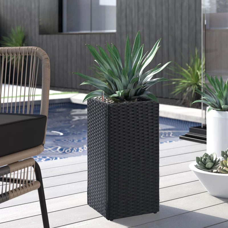 LEWIS&WAYNE Set of 2 Tall Planters for Outdoor Plants Handmade 24'' Wicker Tall Square Planter Box with Removable Liners Modern Planter for Indoor Outdoor Garden Patio Front Porch - Black - Image 2