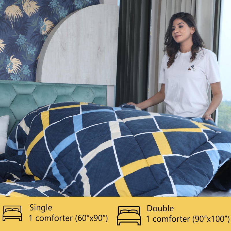 DAKSH داكش 200 جرام ميكروفايبر بطانيات شتوية مريحة لسرير مفرد | 180 TC بطانية مطبوعة من بولي قطن | الحجم 152 سم × 228 سم (أزرق) - Image 2