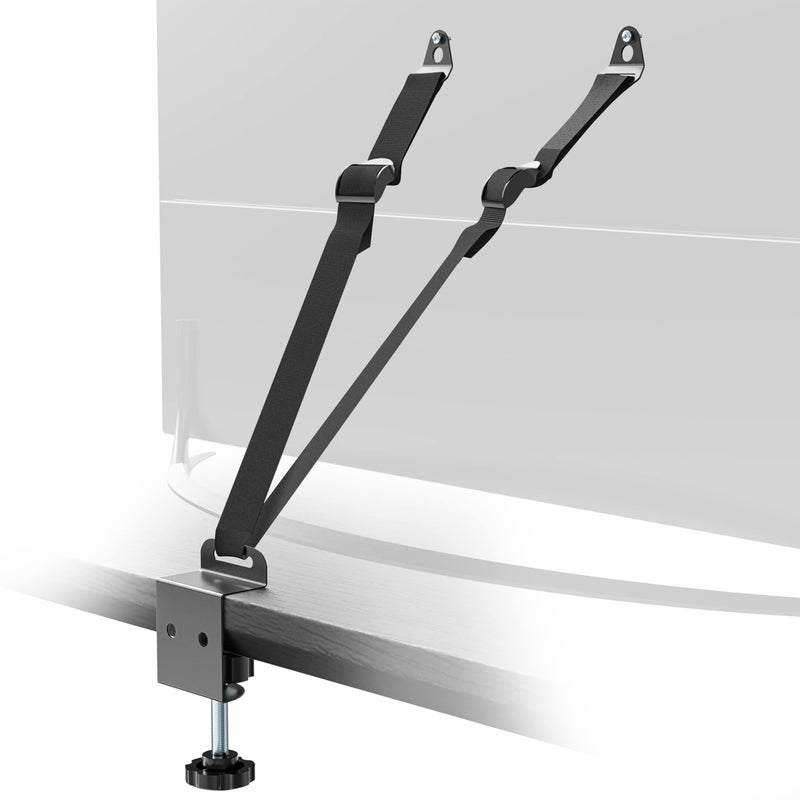 tommee tippee TV Safety Straps Furniture and TV Wall Anchors and Punch-Free Clamp Straps for Baby Proofing, VESA Mounting, Metal Connectors, Black - Image 1