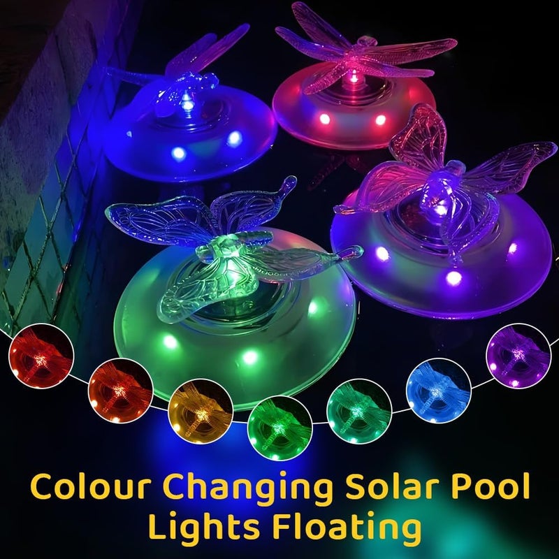 2 Pack Solar Floating Pool Lights, Butterfly and Dragonfly RGB Waterproof - Image 5