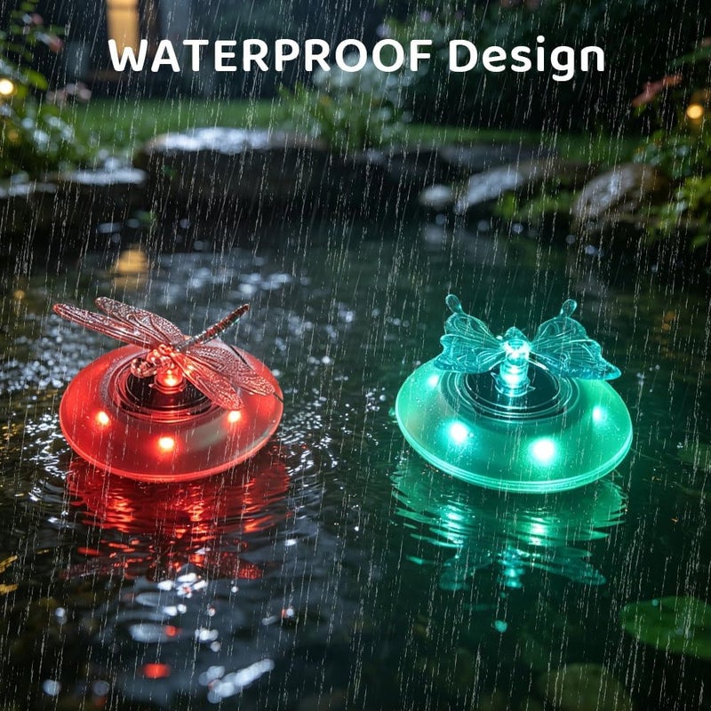 2 Pack Solar Floating Pool Lights, Butterfly and Dragonfly RGB Waterproof - Image 4