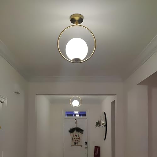 twixle with Bulb Golden Metal & Milky Glass (Ring Shape) Hanging Light for Living Room Modern/Pendant Lamps for Bedroom/Wall Lights for Home Decoration/Pendant lamp (E27 Bulb Holder) - Image 3