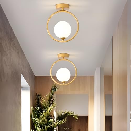 twixle with Bulb Golden Metal & Milky Glass (Ring Shape) Hanging Light for Living Room Modern/Pendant Lamps for Bedroom/Wall Lights for Home Decoration/Pendant lamp (E27 Bulb Holder) - Image 4