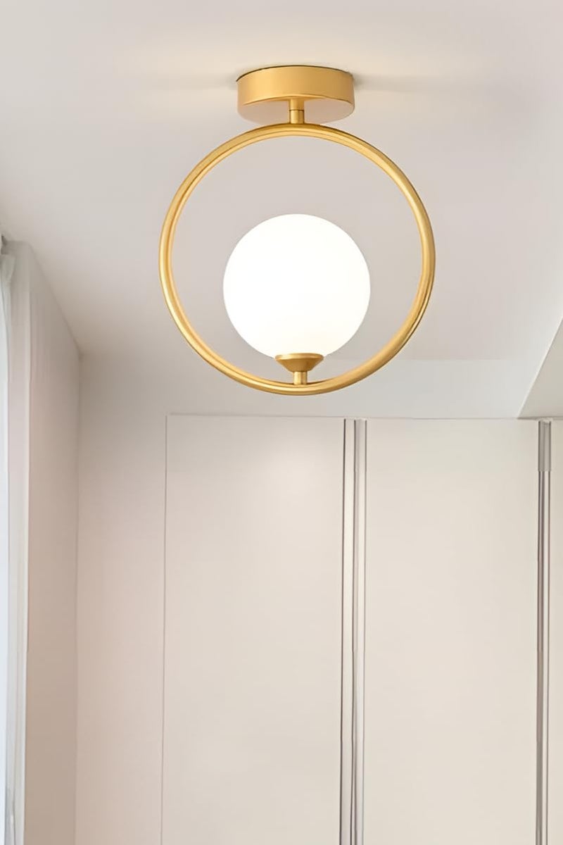 twixle with Bulb Golden Metal & Milky Glass (Ring Shape) Hanging Light for Living Room Modern/Pendant Lamps for Bedroom/Wall Lights for Home Decoration/Pendant lamp (E27 Bulb Holder) - Image 2