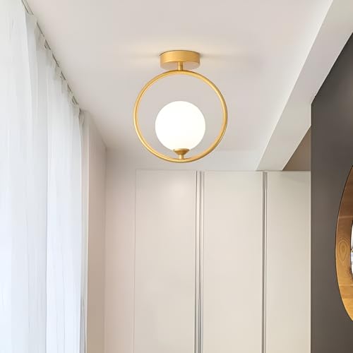 twixle with Bulb Golden Metal & Milky Glass (Ring Shape) Hanging Light for Living Room Modern/Pendant Lamps for Bedroom/Wall Lights for Home Decoration/Pendant lamp (E27 Bulb Holder) - Image 5