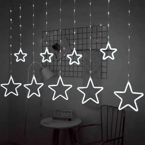 HUMAIZAR Neon Star LED Curtain Light | 4+4 Hanging Stars | Decorative Wall Light for Festivals, Bedroom, Parties, Balcony, Kids Room – White -Color Neon Glow - Image 1