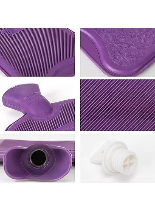 زجاجة ماء ساخن مطاطية كلاسيكية HomeTop – 2 لتر لتخفيف الألم والعلاج بالحرارة والبرودة، تصميم متين – بنفسجي - Image 3