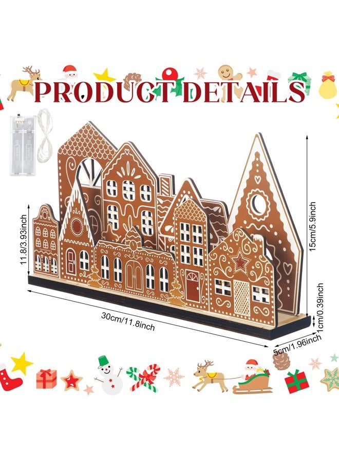 Rossesay Christmas Gingerbread House Tabletop Decorations with Light Wooden Christmas Village Centerpieces Gingerbread Xmas Decor for Table Farmhouse Rustic Xmas Decoration with Base - Image 2