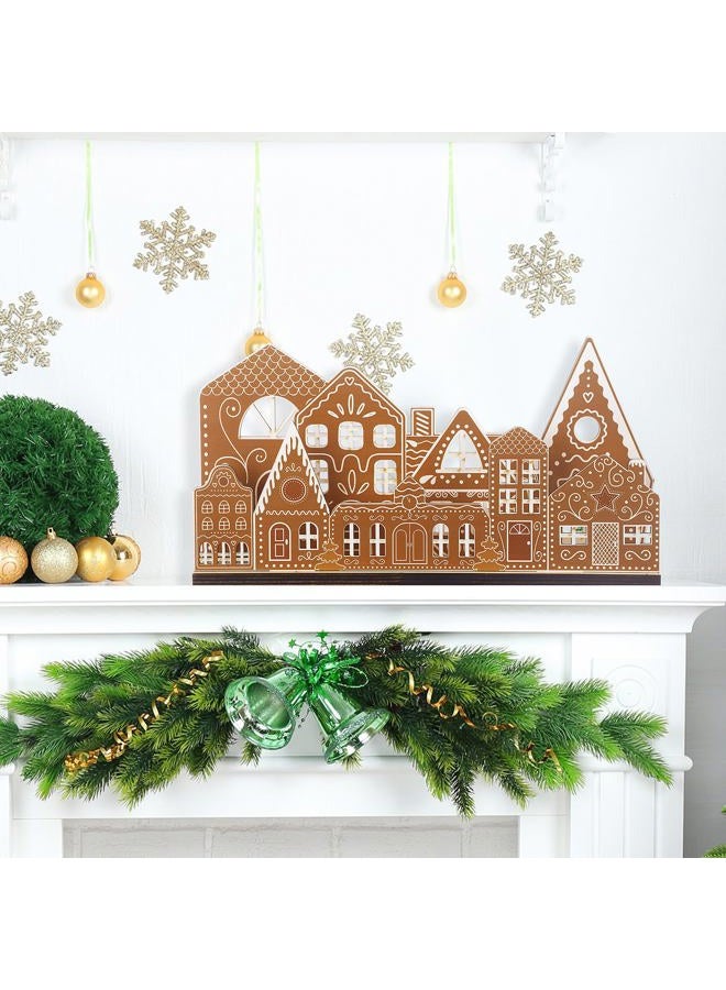 Rossesay Christmas Gingerbread House Tabletop Decorations with Light Wooden Christmas Village Centerpieces Gingerbread Xmas Decor for Table Farmhouse Rustic Xmas Decoration with Base - Image 3