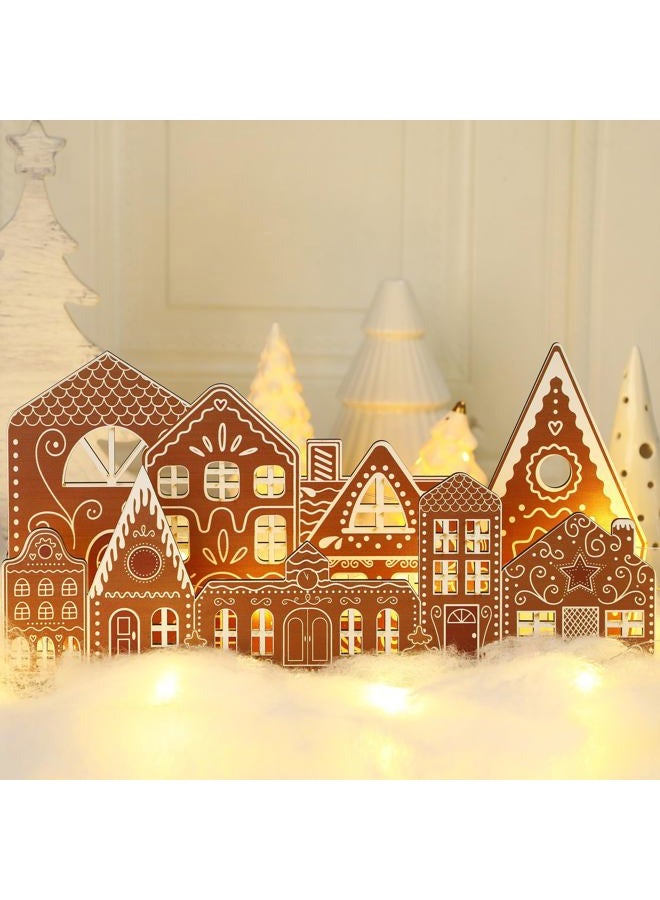Rossesay Christmas Gingerbread House Tabletop Decorations with Light Wooden Christmas Village Centerpieces Gingerbread Xmas Decor for Table Farmhouse Rustic Xmas Decoration with Base - Image 1