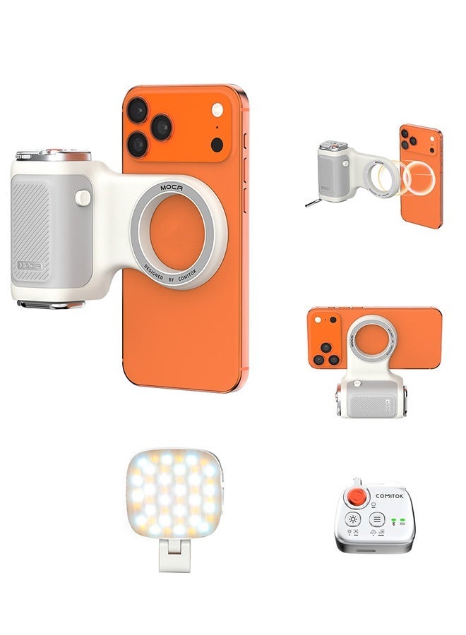 COMITOK Magnetic Phone Shoot Hand Grip Wireless Selfie Booster, for iPhone - One-Hand Use with Focus Lock/DSLR Shutter,Rechargeable Remote Control, Mirror/Fill Light - Image 1