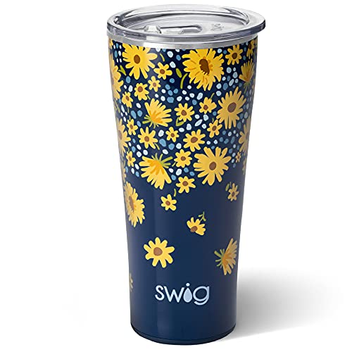 Swig Life 32oz Insulated Tumbler Travel Coffee Tumbler with Lid Cup Holder Friendly Travel Coffee Mug Stainless Steel Thermos with Lid Lazy Daisy
