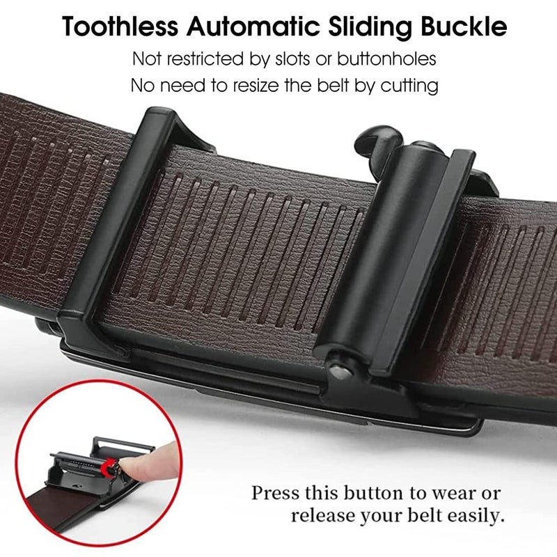 GUSTAVE® Waist Belts for Men Fashion Black Mens Belt Slide Lock Leather Belt for Men, with Click Buckle - 130cm Length, Free Adjustable, No Belt Hole - Image 3