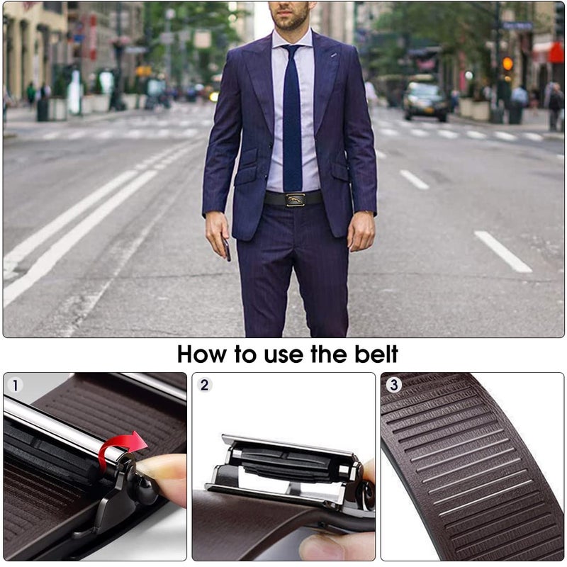 GUSTAVE® Waist Belts for Men Fashion Black Mens Belt Slide Lock Leather Belt for Men, with Click Buckle - 130cm Length, Free Adjustable, No Belt Hole - Image 4