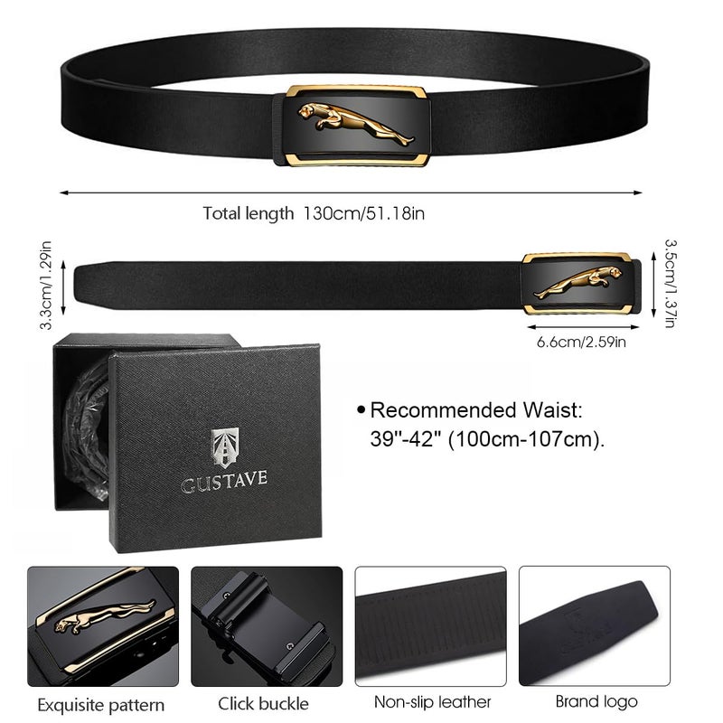 GUSTAVE® Waist Belts for Men Fashion Black Mens Belt Slide Lock Leather Belt for Men, with Click Buckle - 130cm Length, Free Adjustable, No Belt Hole - Image 2