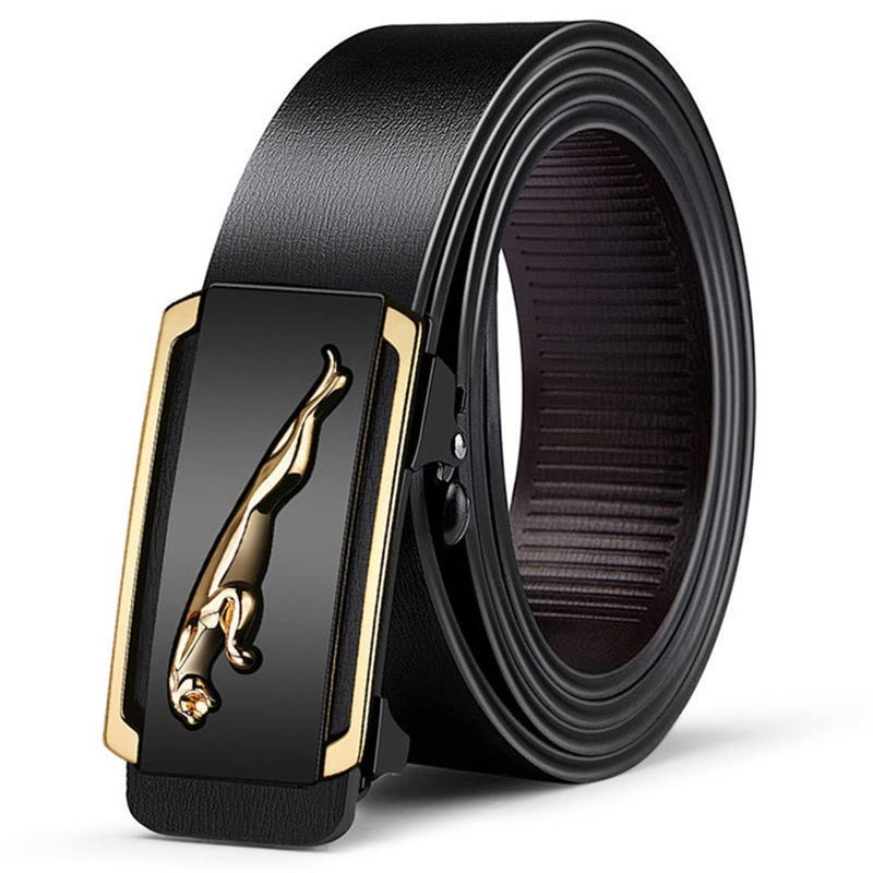 GUSTAVE® Waist Belts for Men Fashion Black Mens Belt Slide Lock Leather Belt for Men, with Click Buckle - 130cm Length, Free Adjustable, No Belt Hole - Image 1