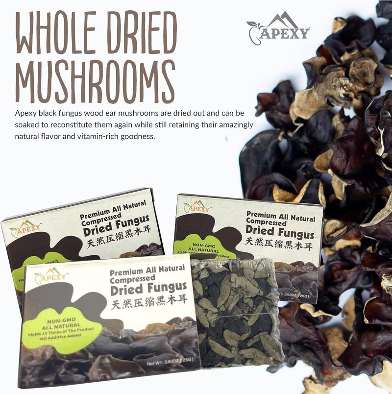 Apexy Premium All Natural Compressed Dried Black Fungus (Wood Ear Mushroom) - 8.8 Oz - Non-GMO, Gluten-Free, 10 Times Volume Yield After Soaking - Image 5