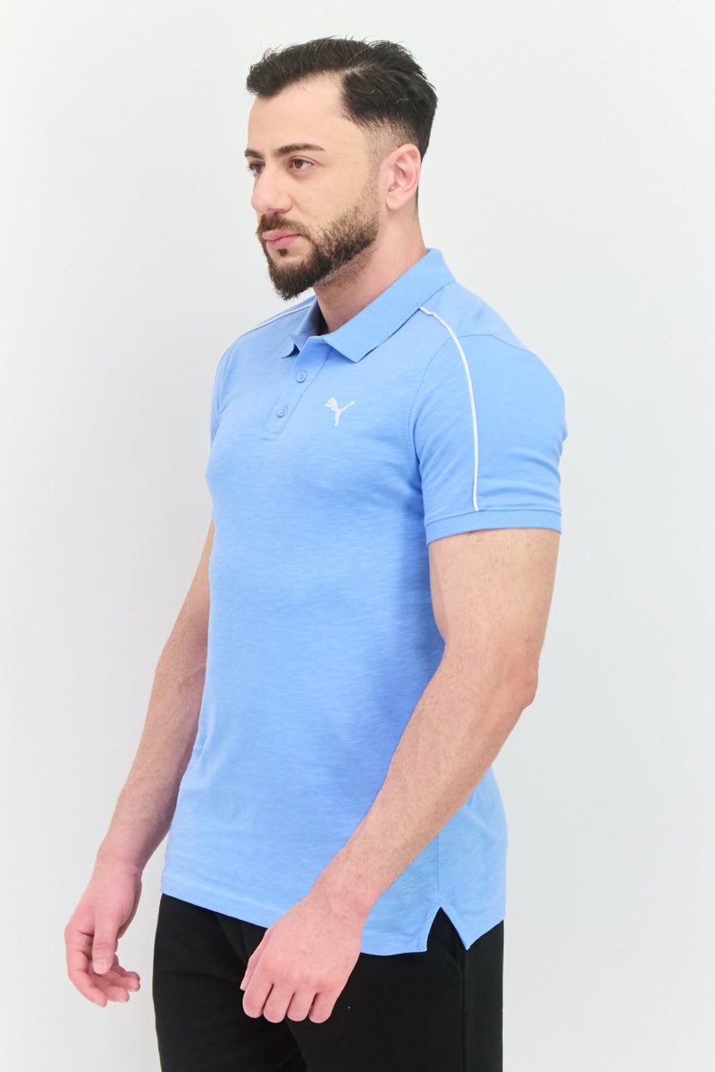 PUMA قميص بولو قصير الأكمام للرجال بتصميم نحيف، أزرق فاتح/أبيض - Image 2