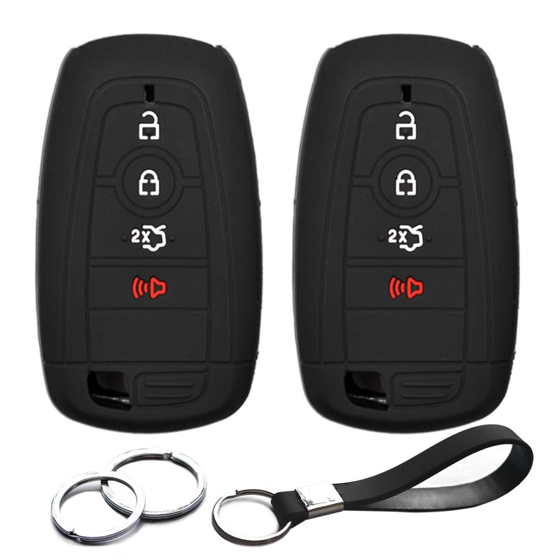 INFIPAR 2pcs Compatible with Ford Smart 4 Buttons Silicone FOB Key Case Cover Protector Keyless Remote Holder for Ford Fusion, Ford Edge Mustang, Ford Expedition Explorer