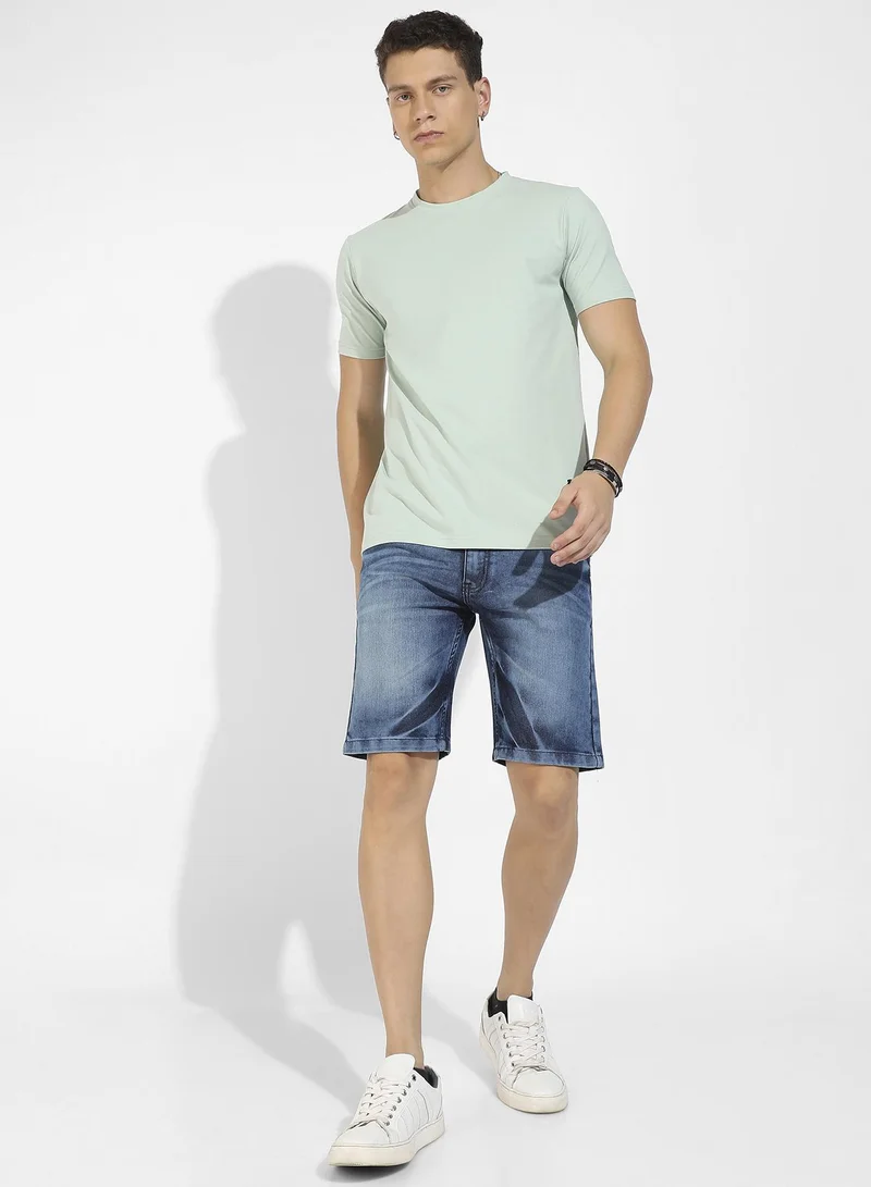 Campus Sutra Men's Sage Green Basic Regular Fit T-Shirt