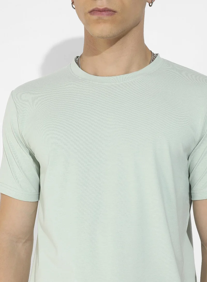 Campus Sutra Men's Sage Green Basic Regular Fit T-Shirt