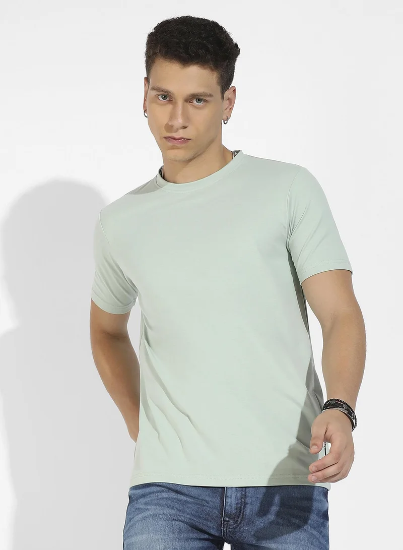 Campus Sutra Men's Sage Green Basic Regular Fit T-Shirt