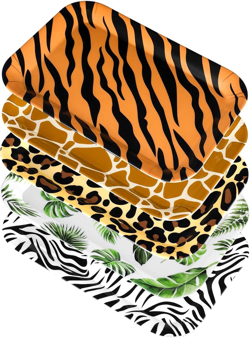 Rtteri Rtteri 5 Pcs Jungle Safari Wild Animal Platter 12 x 8 Inch Jungle Zoo Animal Print Plates Tray Wild Animal Party Supplies for Jungle Safari Themed Baby Showers Birthday Party Decorations  - Image 1