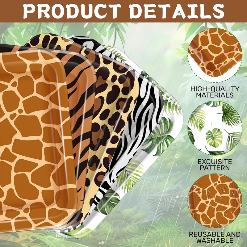Rtteri Rtteri 5 Pcs Jungle Safari Wild Animal Platter 12 x 8 Inch Jungle Zoo Animal Print Plates Tray Wild Animal Party Supplies for Jungle Safari Themed Baby Showers Birthday Party Decorations  - Image 3