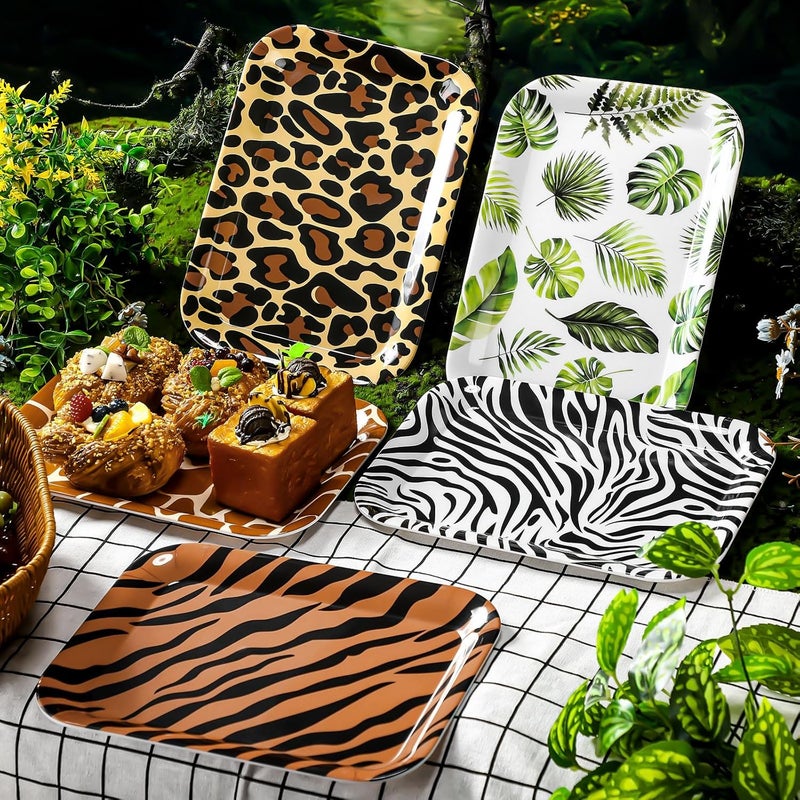 Rtteri Rtteri 5 Pcs Jungle Safari Wild Animal Platter 12 x 8 Inch Jungle Zoo Animal Print Plates Tray Wild Animal Party Supplies for Jungle Safari Themed Baby Showers Birthday Party Decorations  - Image 4