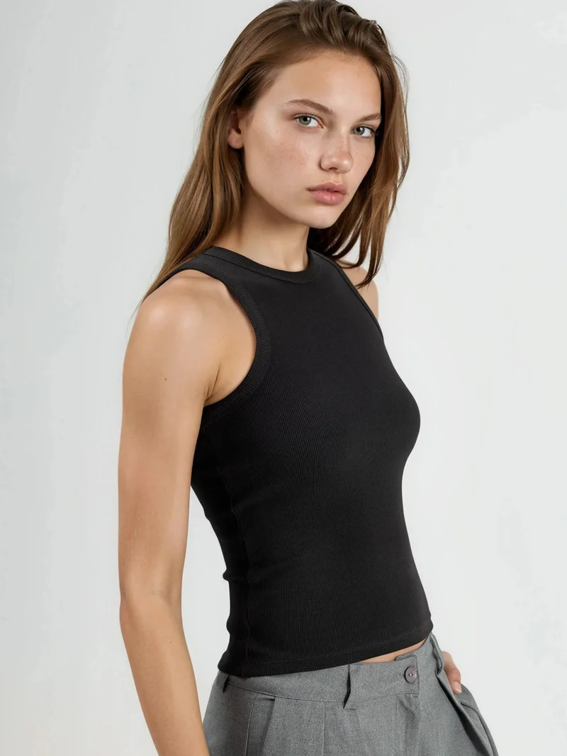 بوسيم BUSEM Ribbed Crew Neck Sleeveless Tank Top