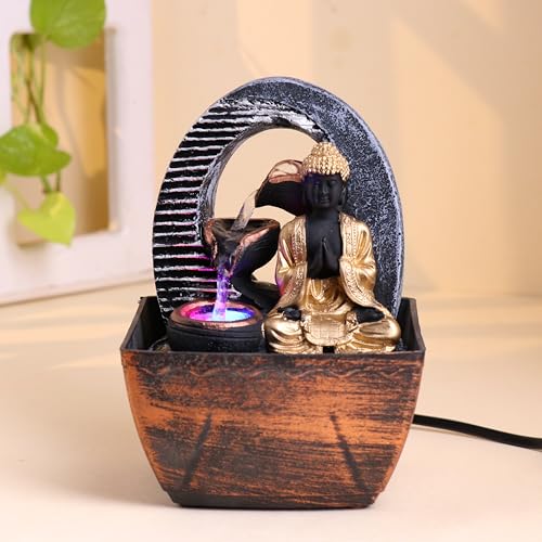 FlowerAura Decorative Peaceful Lord Buddha Water Fountain With LED Light for Living Room, Table and Office Desk Decor, Home | Gift for Religious Events & Occasions - Image 3