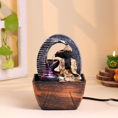 FlowerAura Decorative Peaceful Lord Buddha Water Fountain With LED Light for Living Room, Table and Office Desk Decor, Home | Gift for Religious Events & Occasions - Image 1