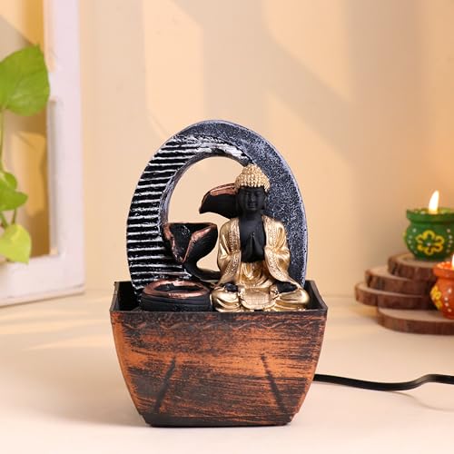 FlowerAura Decorative Peaceful Lord Buddha Water Fountain With LED Light for Living Room, Table and Office Desk Decor, Home | Gift for Religious Events & Occasions - Image 2