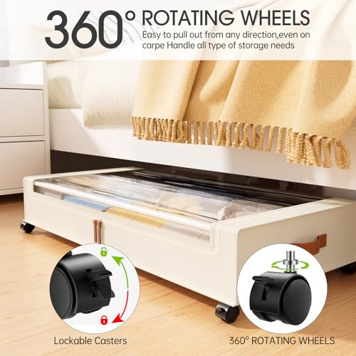 Yecaye Under Bed Storage with Wheels 2Pack, 70L Larger Capacity Under Bed Storage Containers, Underbed Shoe Storage Organizer, Rolling Under Bed Metal Drawers for Clothes, Blankets(35.5 x 17 x 6.7in) - Image 3