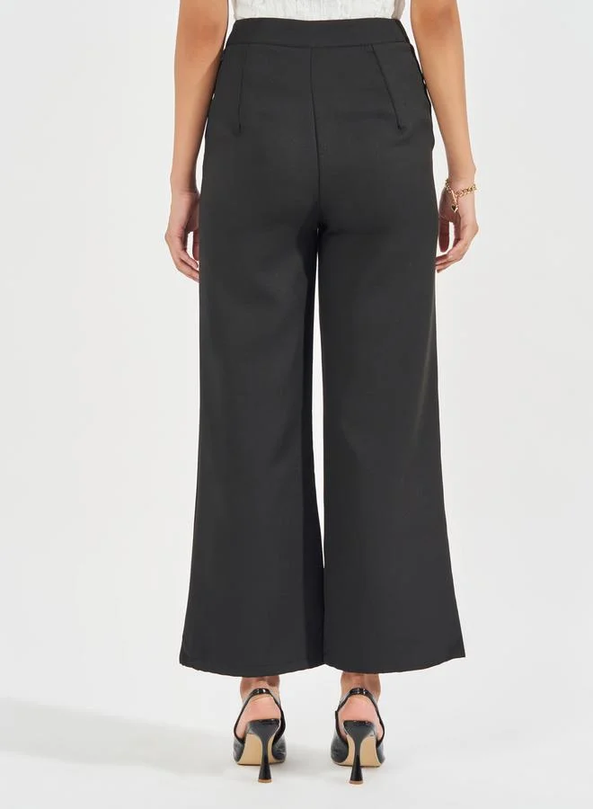 Styli Solid Pintuck Detail Wide Leg Trousers