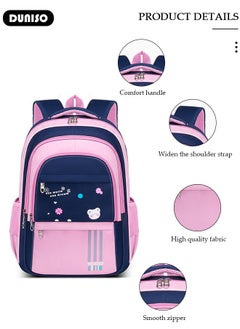 DUNISO Kids Backpacks Oxford Cloth for Girls,Lightweight Large Capacity Durable Waterproof School Book Bag,Cute Cartoon Printing Pink Toddler Backpack with Adujustable Strap and Bottle Side Pockets for Aged 9-15,Suitable for Travel Outing And School  - Image 2