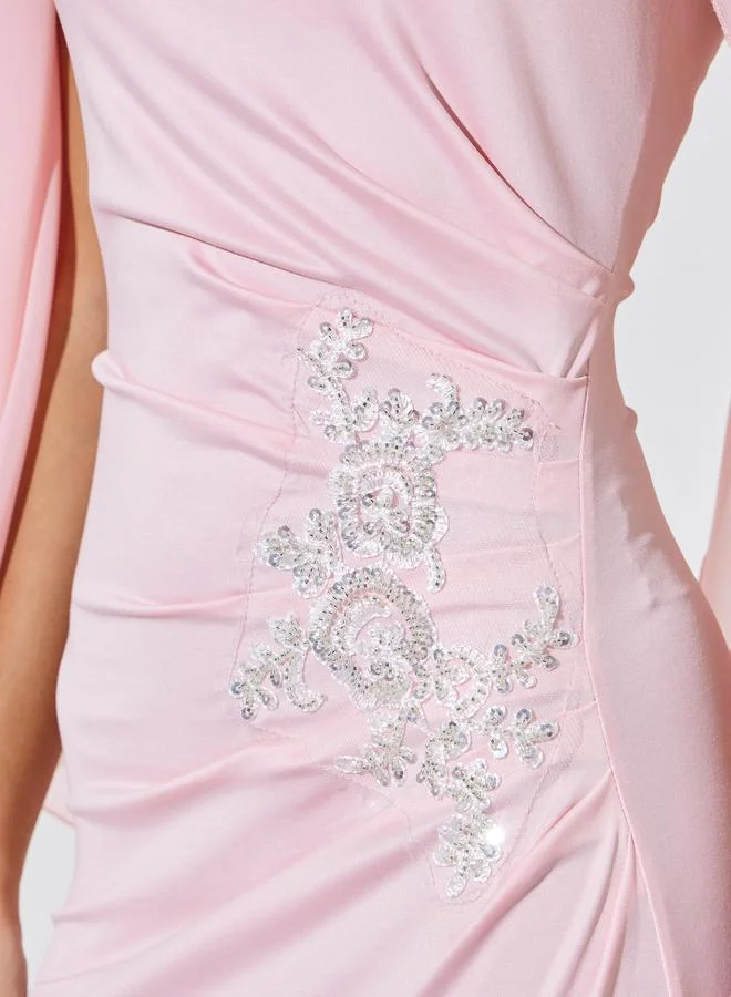 Styli  Pink Sequin Embellished Cape Sleeves Maxi Dress for Women | Best Price UAE