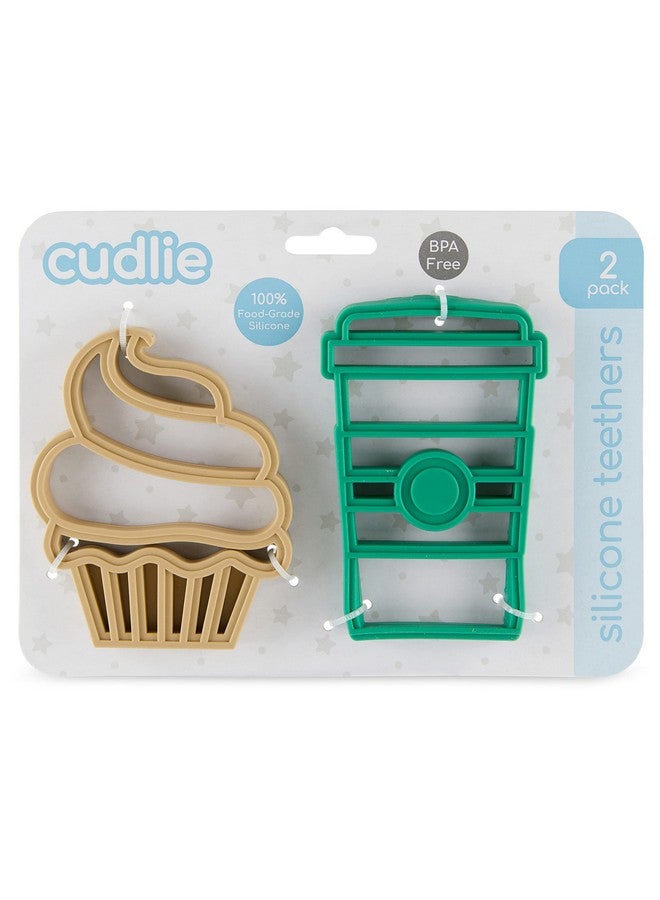 Cudlie 2-Pack Food Grade Silicone Teether - BPA Free, Fun Food Shapes for Soothing Baby's Sore Gums - Image 1