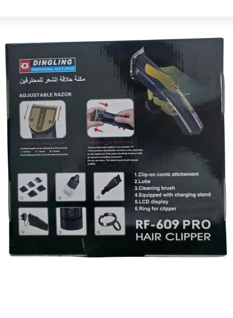 دينجلينج ماكينة قص الشعر الاحترافية RF 609 PRO، ماكينة تشذيب الشعر الكهربائية اللاسلكية، لون أسود - Image 4