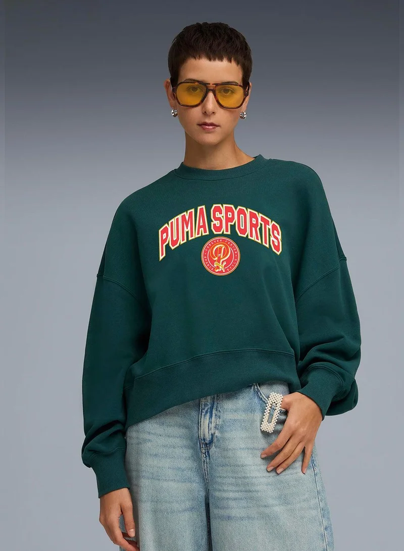 PUMA green terrain Oversized Graphic Women's Crew Sweatshirt for Women | Best Price UAE