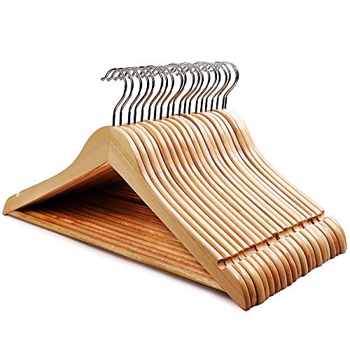 Ash  Roh Ash & Roh® - Wooden Suit Hangers with Non Slip Pants Bar Smooth Finish Solid Wood Coat Hanger 360° Swivel Hook Precisely Cut Notches for Camisole, Clothes Hangers (24, WOODEN HANGER) - Image 1