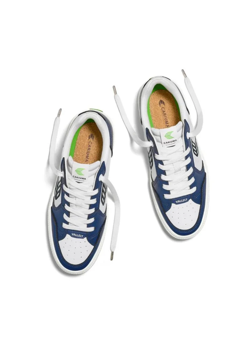 Cariuma  VALLELY White Leather Dark Denim Accents Black Logo  | Best Price UAE